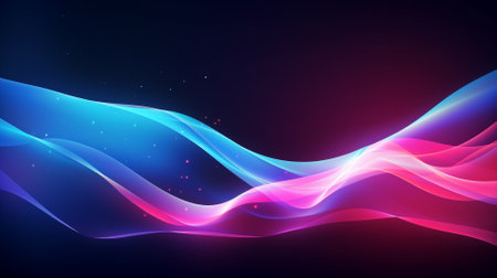 Abstract blue and pink waves on dark background ai generatedの素材