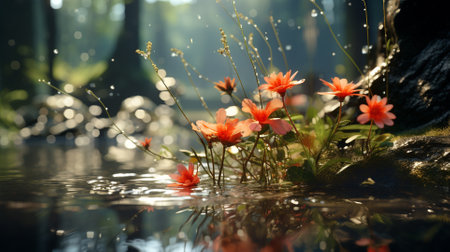 flowers in water with bokeh background, nature background.の素材