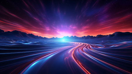 Futuristic abstract background with speed motion and glowing lines. 3d renderingの素材