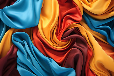 3d render, abstract background with folds of colorful silk satin clothの素材