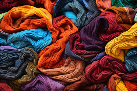 Colorful crumpled fabric as background, 3d render illustrationの素材