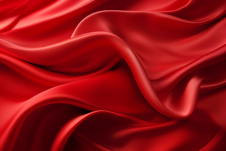 Closeup of rippled red silk fabric. 3d render illustrationの素材