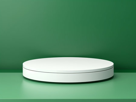 White round podium on green background. 3d render. Mock upの素材