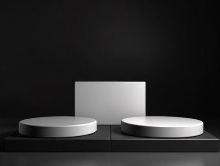 Black and white podiums on a black background. 3d renderingの素材