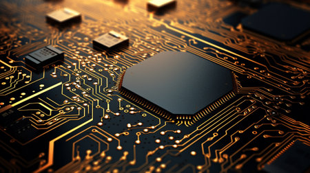 Close up of electronic circuit board. Technology background. 3D Renderingの素材