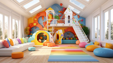 Interior of children's room with playroom. 3D renderingの素材