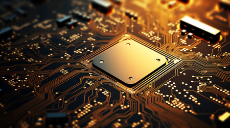Close-up of electronic circuit board. Technology concept. 3D Renderingの素材
