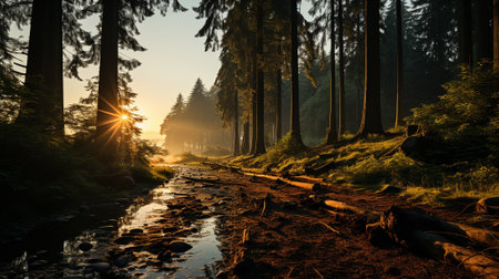 Sunrise in the Redwood Forest, California, United States.の素材