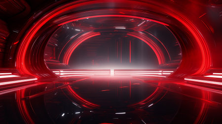 3D abstract background with neon lights. neon tunnel.space construction.の素材