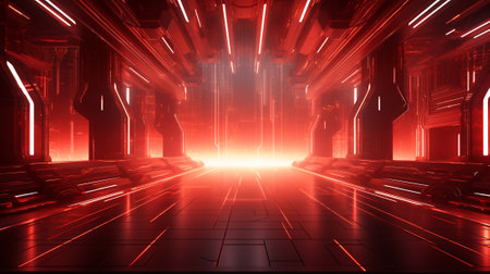 futuristic scifi tunnel corridor with glowing lights 3d renderingの素材