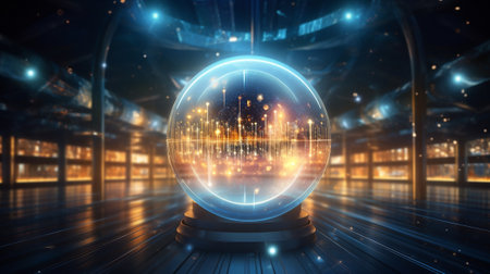 Futuristic crystal ball with glowing lights ai generatedの素材