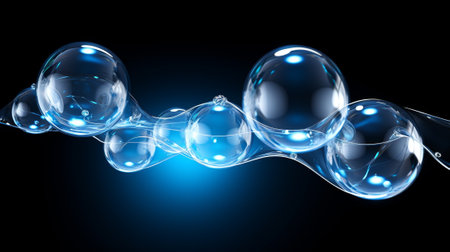 Blue soap bubbles on a black background. 3d rendering, 3d illustration.の素材