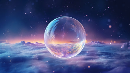 3d render of fantasy landscape with a planet in the clouds.の素材