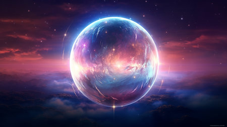 Fantasy fantasy landscape with planet in the clouds. 3d illustrationの素材