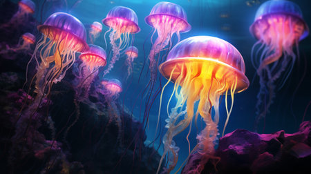 Beautiful jellyfish in the aquarium. Underwater world. 3d renderingの素材