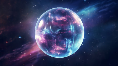 Abstract space background with planet and nebula, 3d illustration.の素材