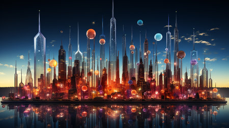 Futuristic Cityscape with Skyscrapers and Buildings.の素材