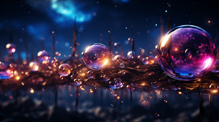 3d rendering of a lot of soap bubbles floating in the waterの素材