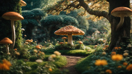 mushrooms in the garden, autumn season, beautiful photo digital pictureの素材