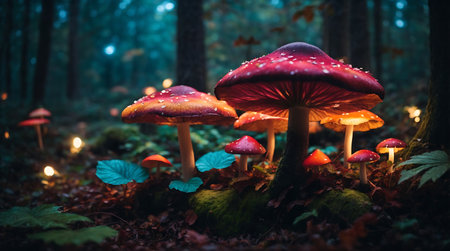Fly agaric (Amanita muscaria) in autumn forestの素材