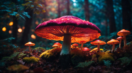 Mushrooms in the autumn forest. Beautiful nature scene with mushrooms.の素材