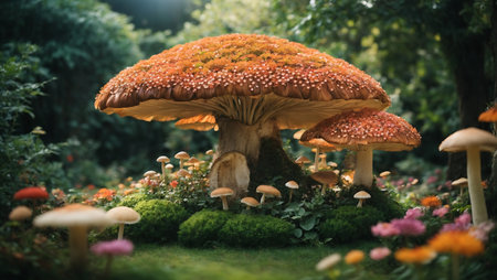 Mushroom in the forest. Beautiful nature scene with mushrooms.の素材