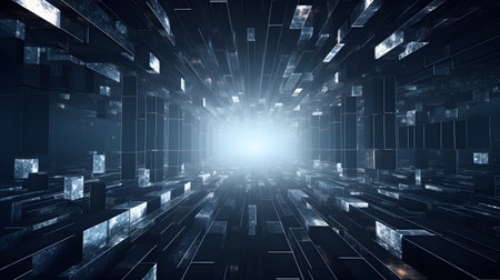 Futuristic technology interface with glowing lines and dots 3D renderingの素材