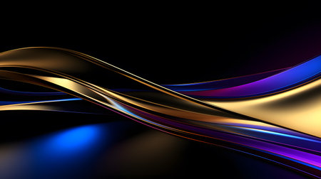 abstract background with blue and golden wavy lines on black backgroundの素材