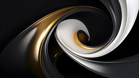 3d rendering of abstract wavy background with golden and black elementsの素材