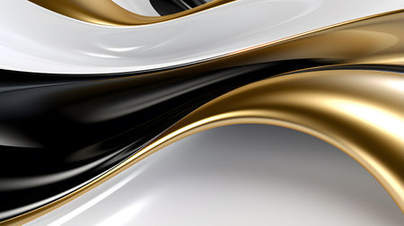 3d render, abstract background with gold and black wavy linesの素材