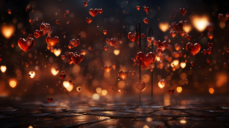 Valentines Day background with red hearts. 3D rendering.の素材