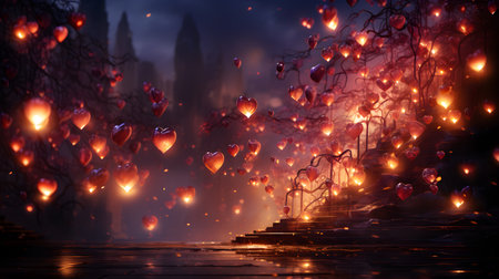 Valentine's day background with heart shaped lights. 3d renderingの素材