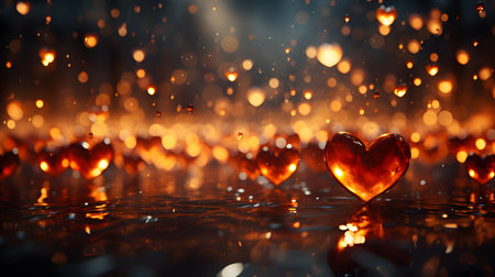 Heart shape on water with bokeh background. Love concept.の素材