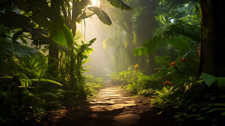 Beautiful waterfall in the tropical rainforest. Nature landscape background.の素材