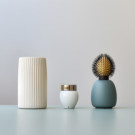Ceramic vases with hairbrush on the table. 3d renderの素材