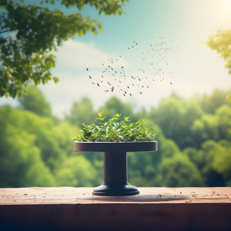 podium with bokeh nature backgroundの素材