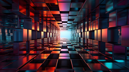Futuristic corridor with glowing lights. 3d rendering, 3d illustration.の素材