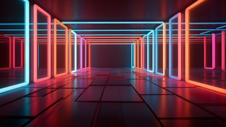 3d render, abstract background with neon lights, tunnel, corridorの素材