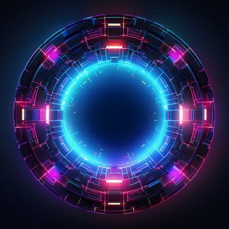 Neon circle. Futuristic technology style. Abstract background. Vector illustration.の素材
