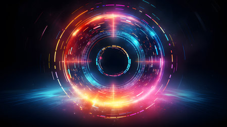 Abstract background with neon circles and lines. Vector illustration for your designの素材