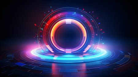 Neon circle abstract background. Futuristic technology style. Vector illustration.の素材