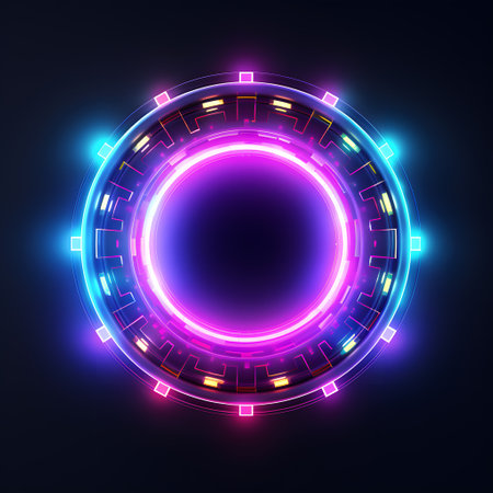 Neon circle background. Futuristic technology style. Vector illustration.の素材