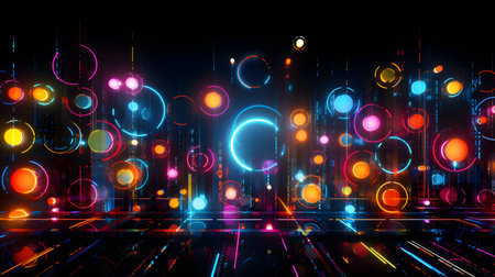 Abstract technology background with glowing lines and bokeh. Vector illustration.の素材