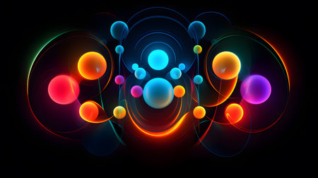 Abstract background with colorful neon circles. Vector illustration for your design.の素材