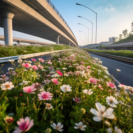 beautiful cosmos flower and expressway in chiangmai Thailandの素材