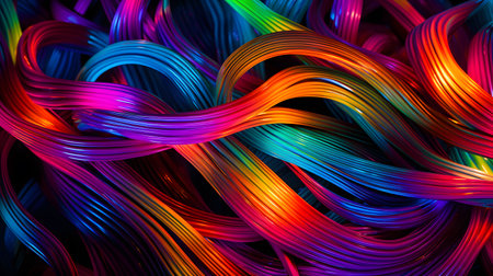 Abstract background of colorful twisted ribbons. 3d rendering, 3d illustration.の素材