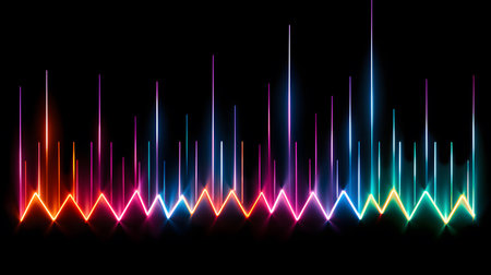 Neon sound wave on black background. Vector illustration. Eps 10の素材
