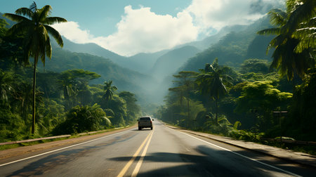 Driving on the road in the jungle of Costa Rica, Central America.の素材