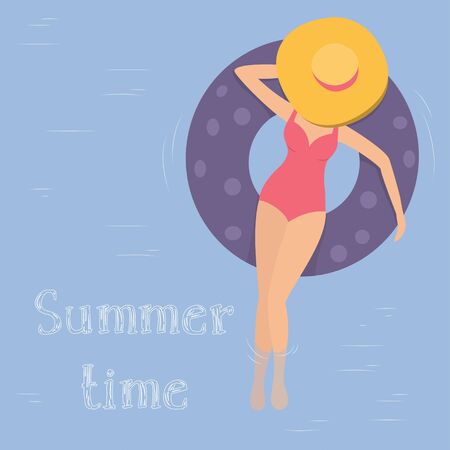 Women swims in the pool on inflatable circleのイラスト素材