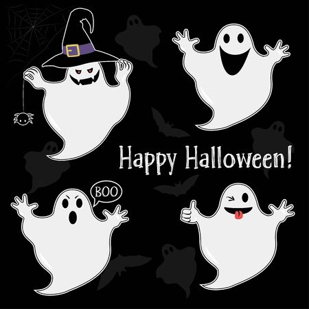 Funny ghosts in cartoon style with different emotionsのイラスト素材